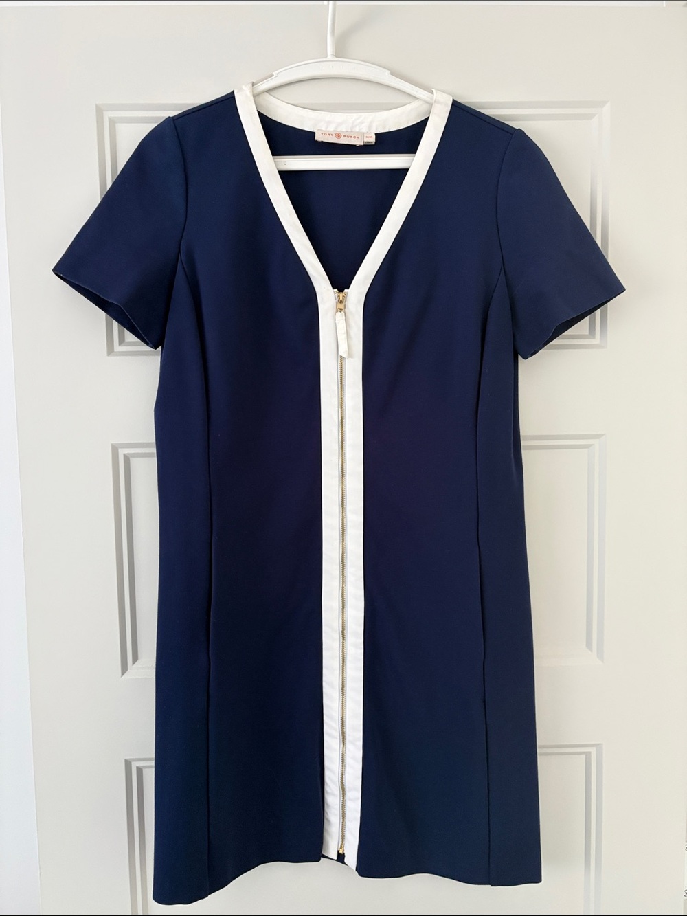 Tory Burch Navy Mini Dress with White Zip Trim